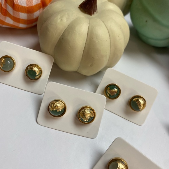 Jade Gold Leaf Studs - Picture 2 of 7